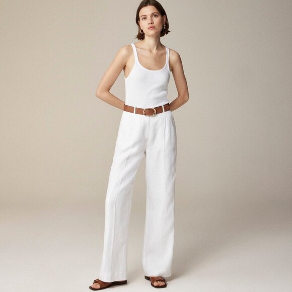 J.Crew Petite Wide-Leg Essential Pant In Linen Women 0P White Polished Lagenlook - Picture 1 of 15